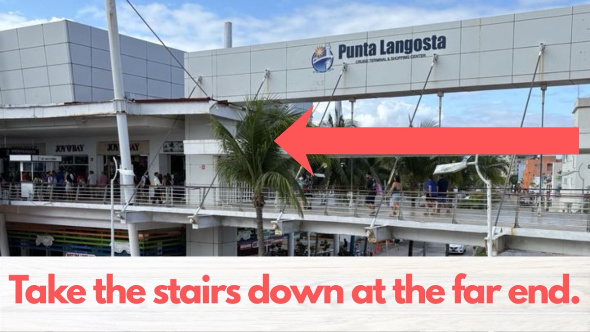 Take the stairs down at the far end