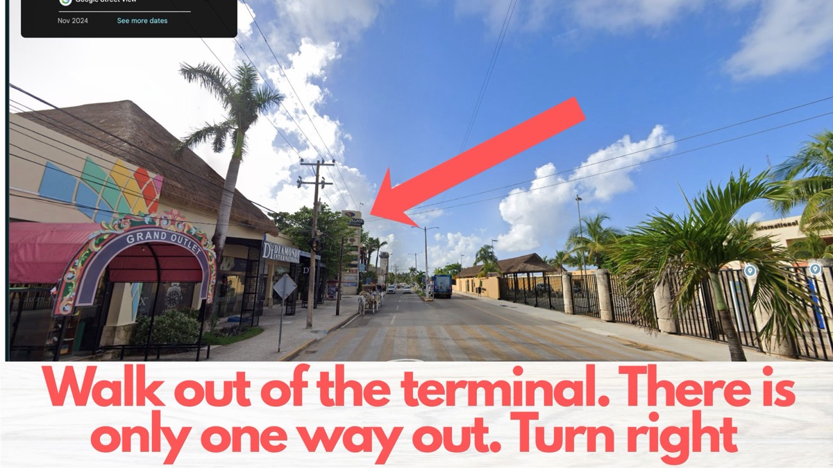 Outside the terminal — turn right